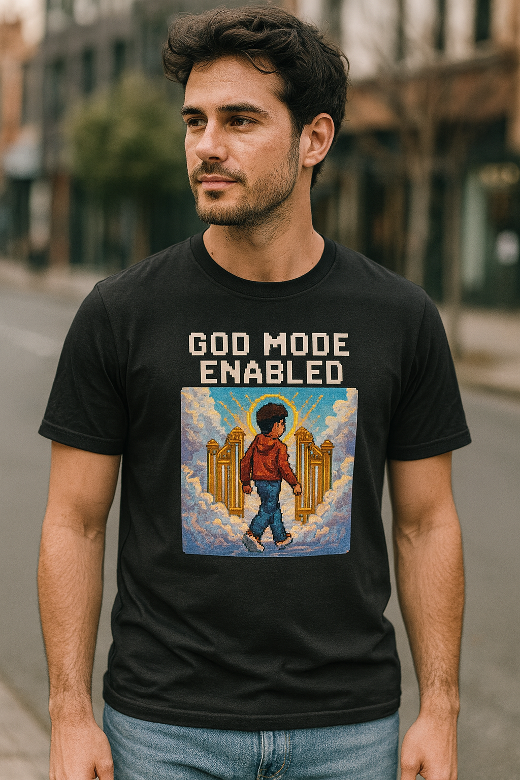 St. Carlo Acutis "God Mode Enabled" T-Shirts