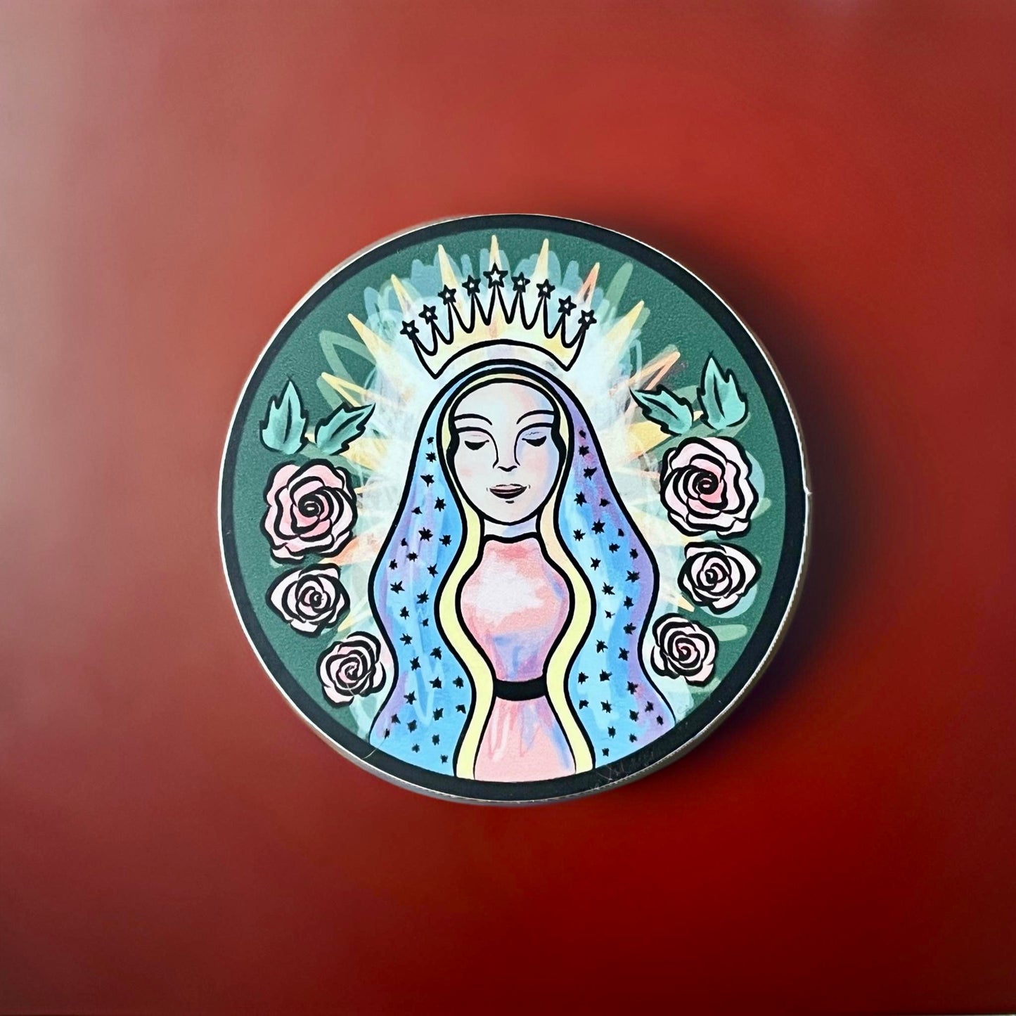 Colorized "Our Lady of Coffee" 3 in. sticker (3-pack)