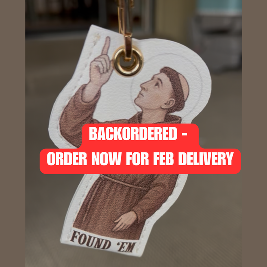 St. Anthony "Found Em" AirTag Holder Keychain