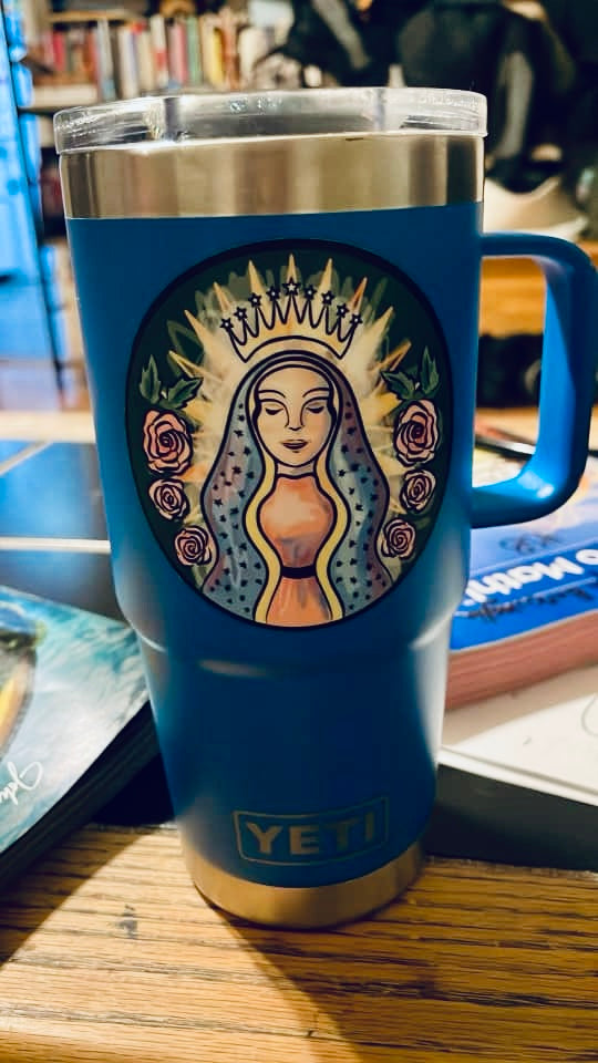 Colorized "Our Lady of Coffee" 3 in. sticker (3 pack)