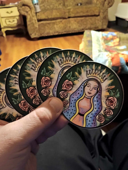Colorized "Our Lady of Coffee" 3 in. sticker (3-pack)