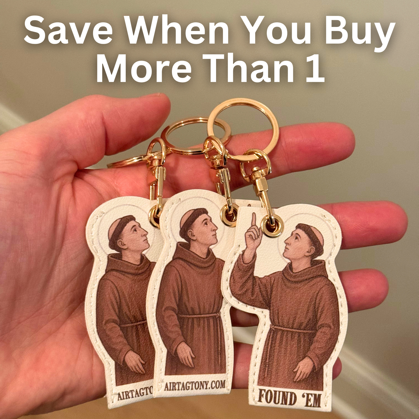 St. Anthony "Found Em" AirTag Holder Keychain