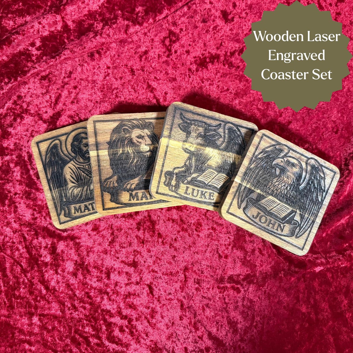 Wooden Evangelist Coaster Set
