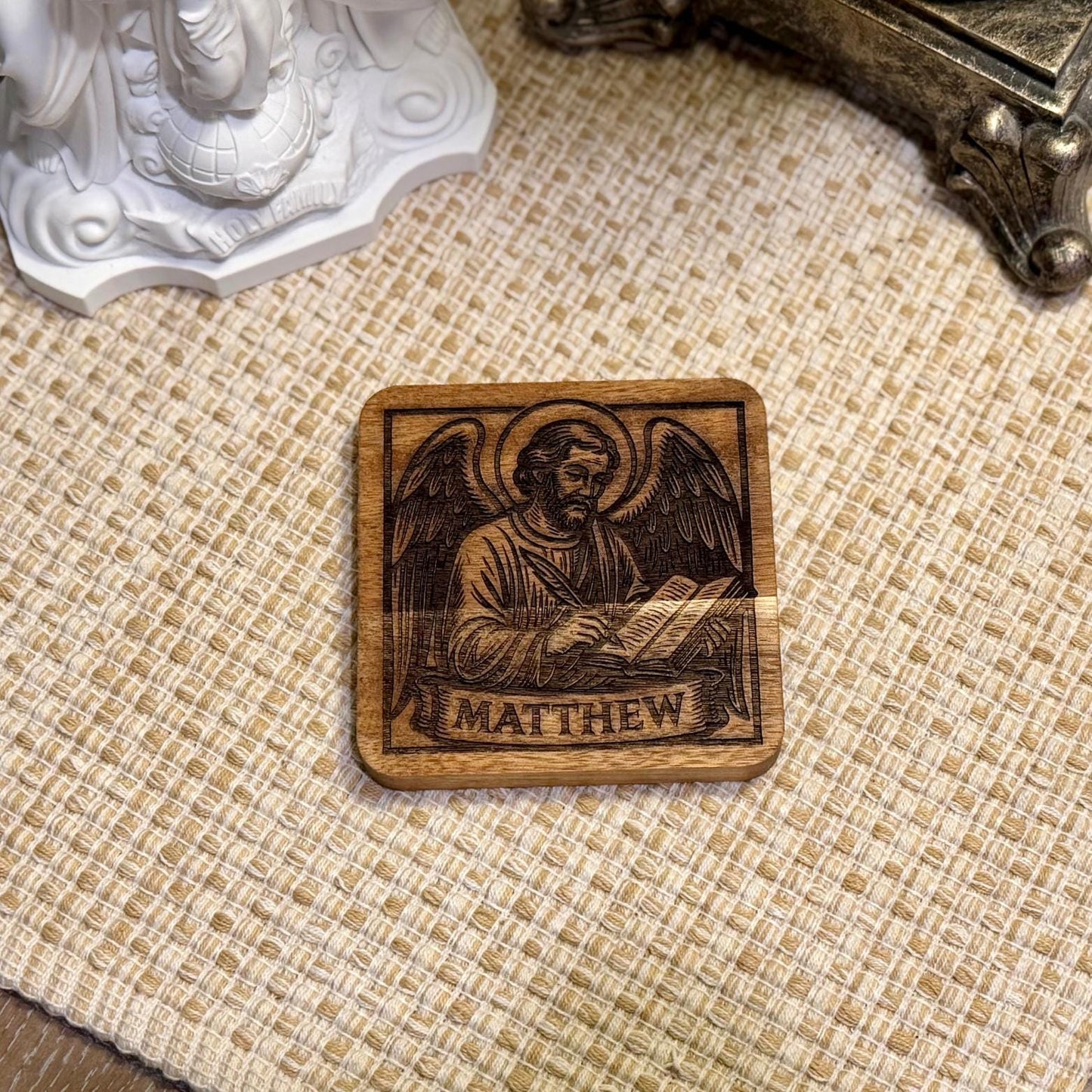 Wooden Evangelist Coaster Set